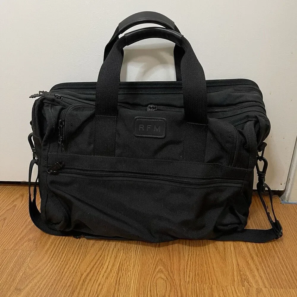 TUMI black nylon full zip messenger expander portfolio crossbody briefcase bag
